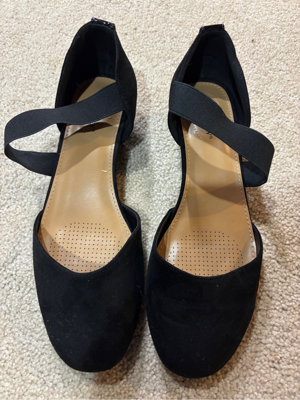 comfortview Black Suede-Look Cross Strap Flats